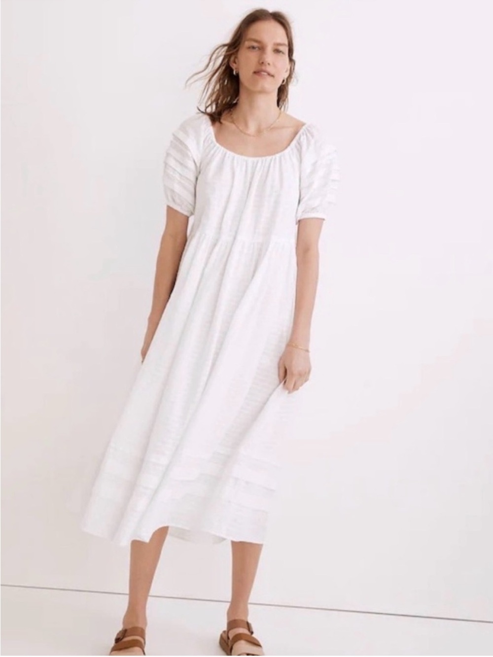 Madewell White Puff-Sleeve Midi Dress CS